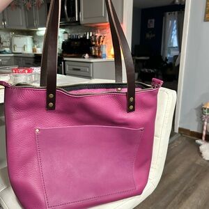 Elegant Fuchsia Tote with Dark Brown Straps
